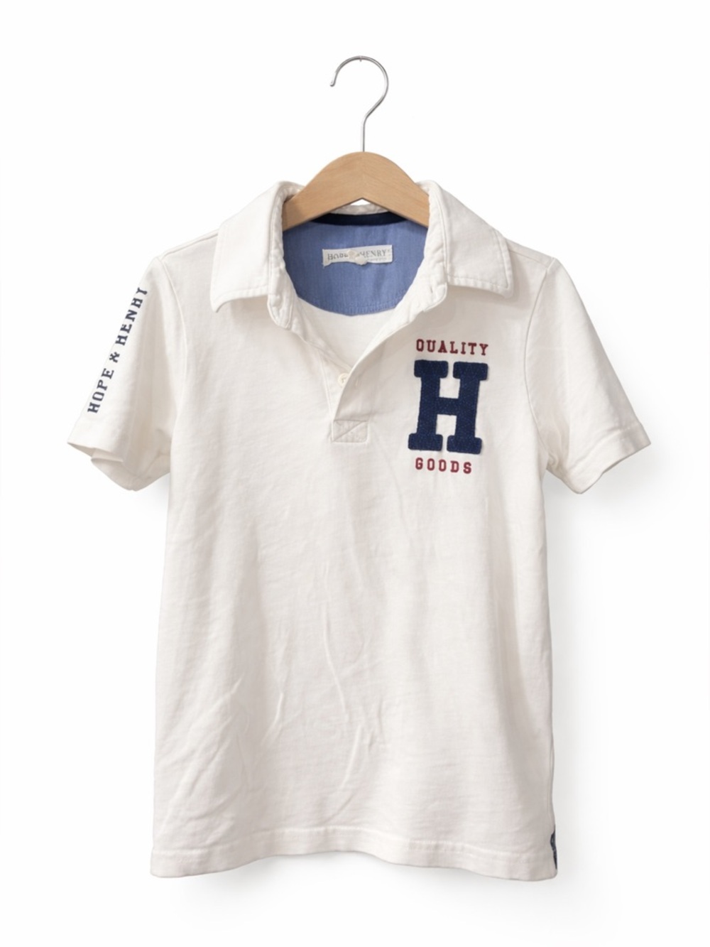 Hope & Henry White Polo with Navy 'H' Patch